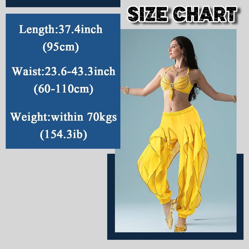 Rivoxi Women‘s Belly Dance Harem Pants with Golden Trim High Waist Stretchy Pants for Yoga Practice Stage Performance - Image 2